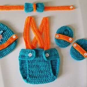 Crochet Baby Boy Miami Dolphins Football Inspired Outfit Photo Prop